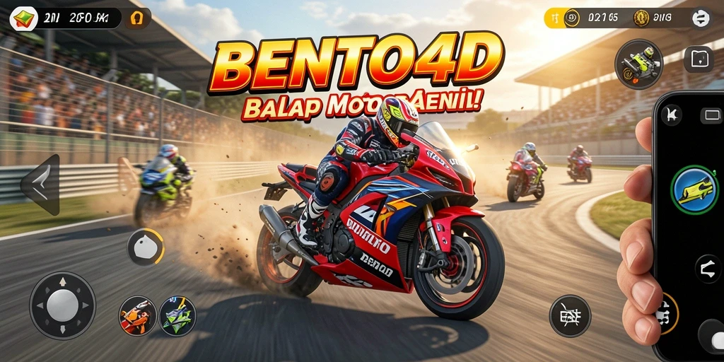 Screenshot gameplay BENTO4D menampilkan kecepatan di lintasan balap motor.