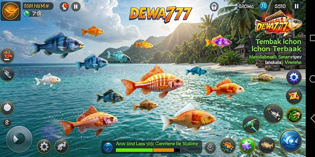 Gameplay seru Tembak Ikan di DEWA777 menunjukkan aksi menembak ikan.