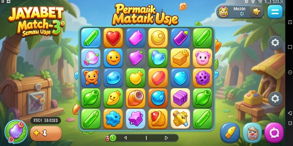 Tampilan gameplay JAYABET yang menampilkan keseruan mencocokkan tiga objek.