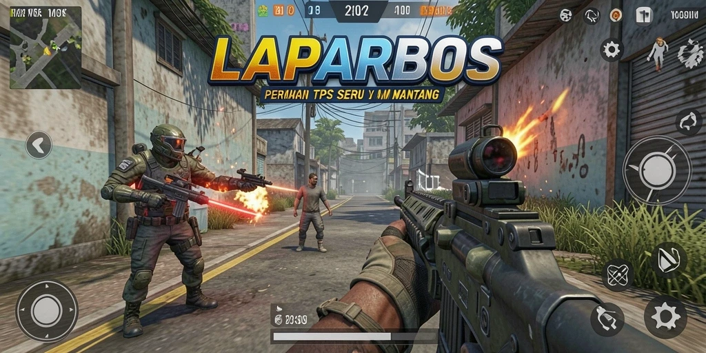 Screenshot gameplay LAPARBOS menampilkan aksi seru di medan perang.