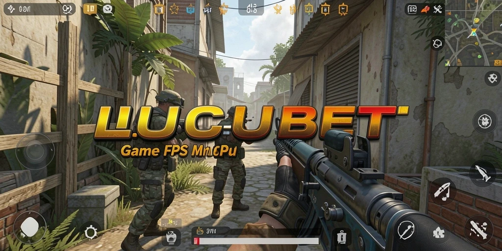 Screenshot gameplay menegangkan dari LUCUBET dengan aksi FPS.