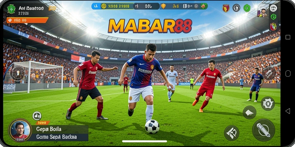 Screenshot utama MABAR88 menampilkan aksi intens permainan sepak bola.