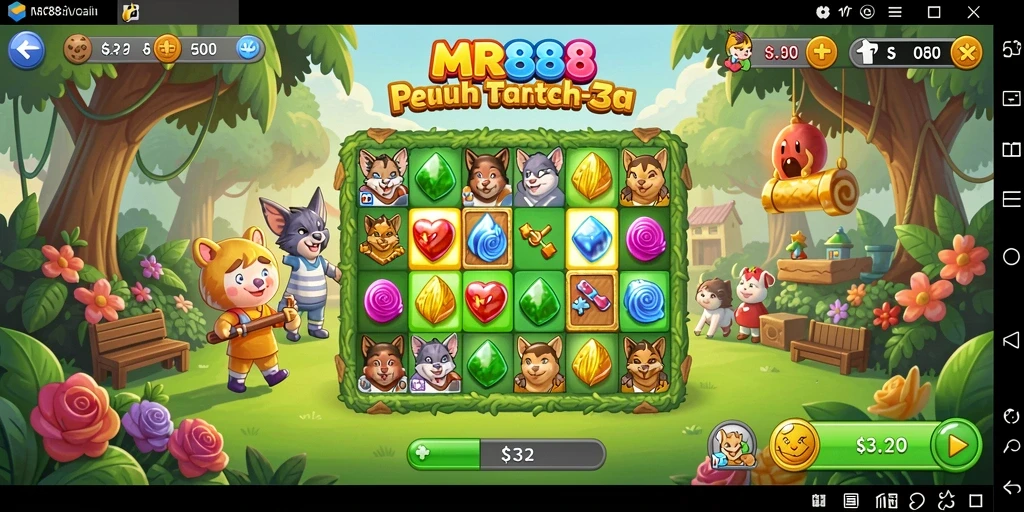 Tampilkan gameplay seru dan penuh warna dari game Match-3 MR888.