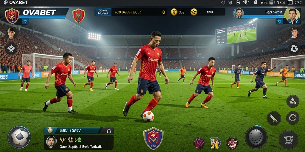 Screenshot OVABET yang menunjukkan aksion seru di lapangan sepak bola.
