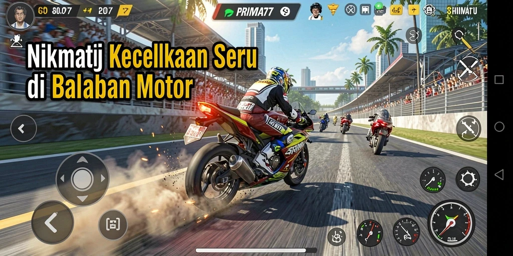 Screenshot gameplay PRIMA77 dengan suasana balapan mendebarkan.
