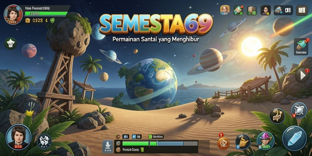 Tampilan gameplay SEMESTA69 yang ceria dan penuh warna.