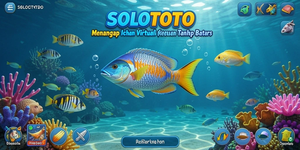 Screenshot utama SOLOTOTO menampilkan aksi menangkap ikan yang seru.