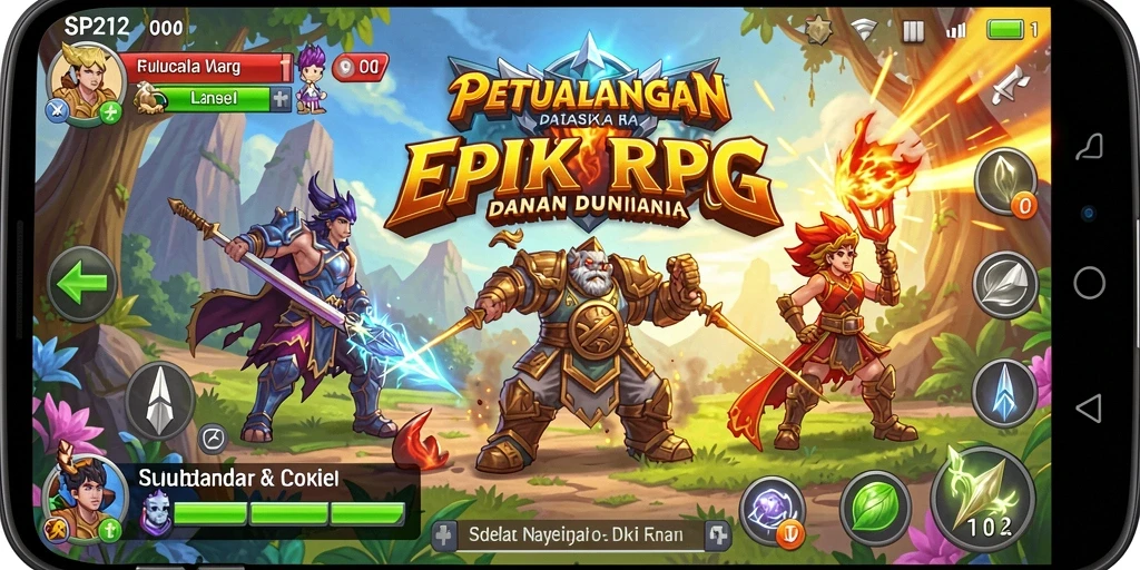 Tangkapan layar SP212 menampilkan aksi seru dalam pertarungan RPG.