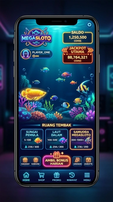Screenshot aplikasi megasloto menampilkan berbagai pilihan aplikasi.